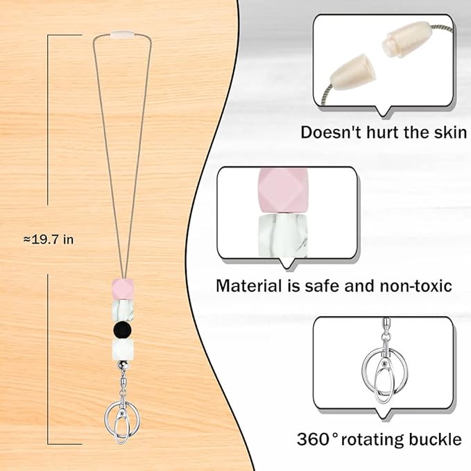 POPLOPP 4PCS Teacher Lanyards for ID Badges and Keys, Cute Silicone Beaded Lanyard for Women Nurse Employees Students