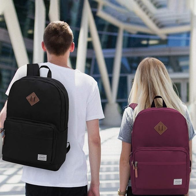 RAVUO School Backpack for Men Women, Water Resistant 15.6 inch Laptop Back Packs Bookbags College Daypack Black Bag with Side Pockets