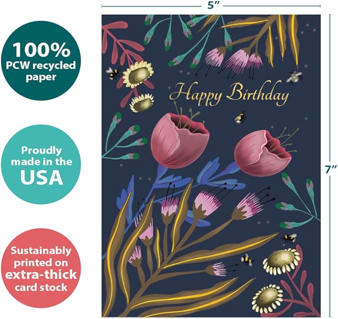 Tree-Free Greetings - Birthday Card - Artful Designs - 1 Card + Matching Envelope - Made in USA - 100% Recycled Paper - 5 x 7 - Beauty and Grace (GO65218)
