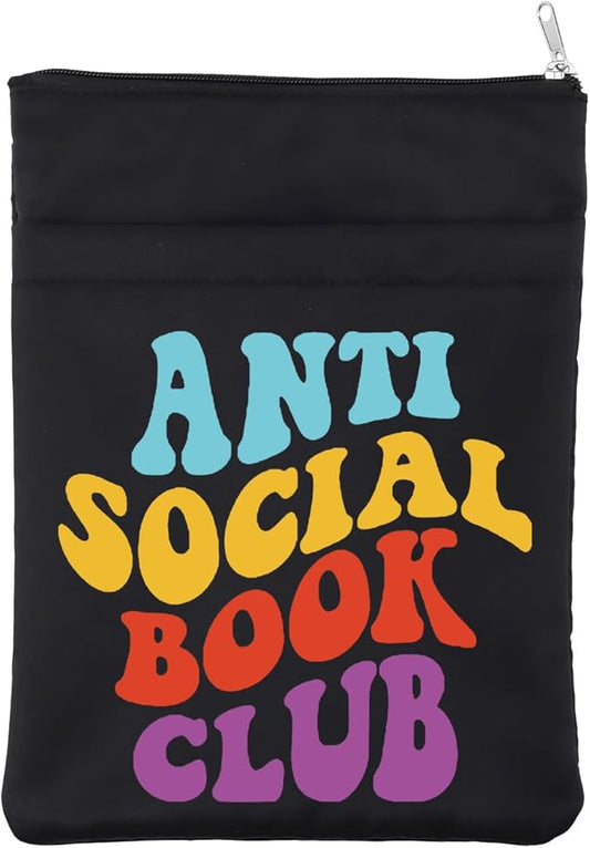 Anti Social Book Club Book Sleeve Book Readers Book Cover Book Lovers Gift Introvert Book Gift Funny Sarcastic Gift Bookish Bookworm Bibliophile Gift (Antisocial Bblk)