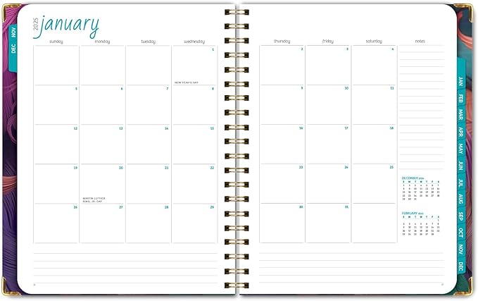 HARDCOVER 2025 Planner, 8.5"x11": 14 Months (November 2024 - December 2025), Daily Weekly Monthly Planner, Yearly Agenda, Bookmark, Pocket Folder and Sticky Note Set (Pastel Peacock)
