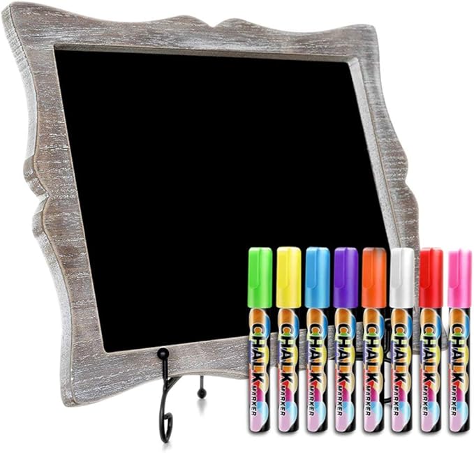 Tabletop Chalkboard Sign with Easel (11x13) + 8 Brilliant Liquid Chalk Markers | Hanging or Freestanding Framed Chalkboard with Hand Crafted Sweetheart Frame - Multipurpose Small Chalkboard Sign