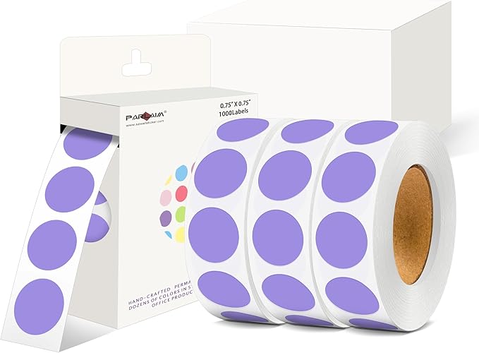 PARLAIM 0.75 inch Diameter Colored Dot Stickers 4 Rolls Pack 4000pcs Lavender Round Label Color Coding Marking Stickers Permanent Adhesive for Garage Sale