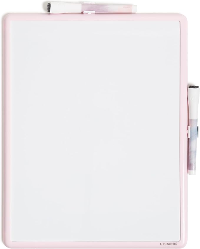 U Brands Contempo Magnetic Dry Erase Board Kit, Set of 15, 11”x14”, Pink Soft Dye Modern Frame, Includes Magnets, Markers