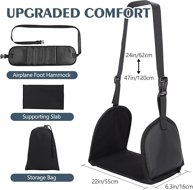 Upgraded Foot Hammock for Plane Travel-Memory Foam Airplane Foot Hammock to Relax Your Feet, Portable Adjustable Airplane Foot Rest, No Clashing Foot Rest for Air Travel with Comfortable Support Plate