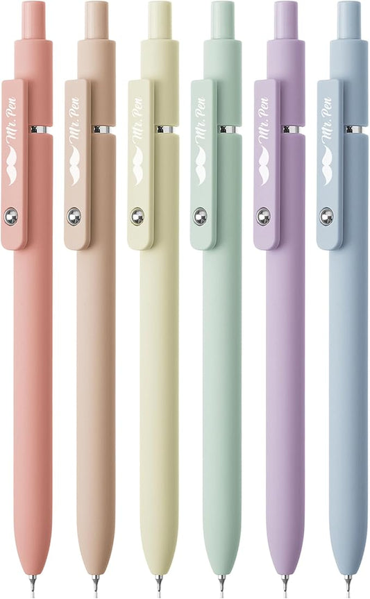 Mr. Pen- Retractable Gel Pens, 6 Pack, Pastel Barrels, Black Gel Pens, Fast Dry, Gel Pens Fine Point 0.7mm, Retractable Pens, Cute Pens, Gel Ink Pens, Black Pens, Aesthetic Pens for Journaling