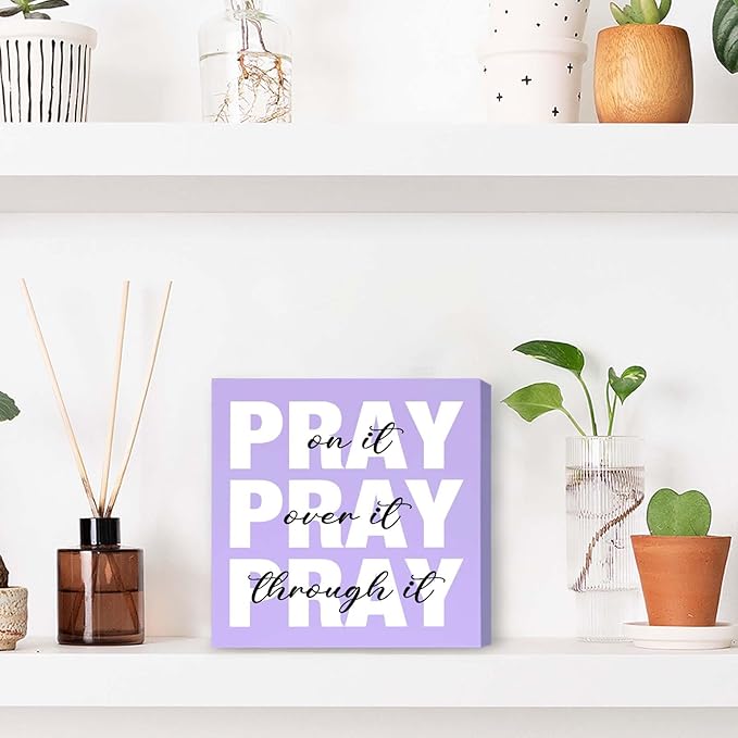 Purple Office Decor Desk Accessories Purple Gifts for Women Unique Home Pray on it Wooden Sign Bible Verse Home Art Decor Inspirational Christian Gifts for Women Boss