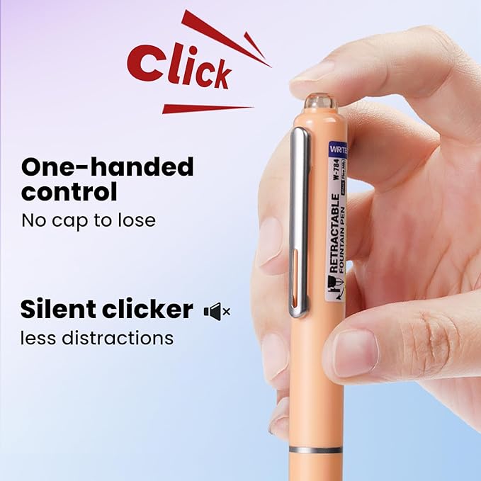 WRITECH Retractable Fountain Pen Set: Fine Nib Black Ink Pen Includes 5 Ink Cartridges No Leaking for Smooth Writing (Orange)