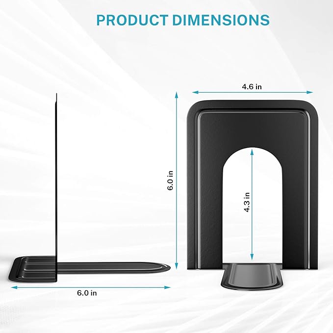 MaxGear Book Ends Universal Premium Bookends for Shelves, Non-Skid Bookend, Heavy Duty Metal Book End, Book Stopper for Books/Movies/CDs/Video Games, 6 x 4.6 x 6 in, Black (8 Pairs/16 Pieces, Large)