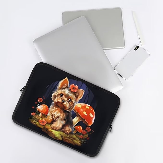 Cute Dog Laptop Sleeve Case for Women Men Mushroom Laptop Protector Durable Computer Sleeve 15 inch Suitable Gifts for Girls Boys Tablet Bag Laptop Accessories Black