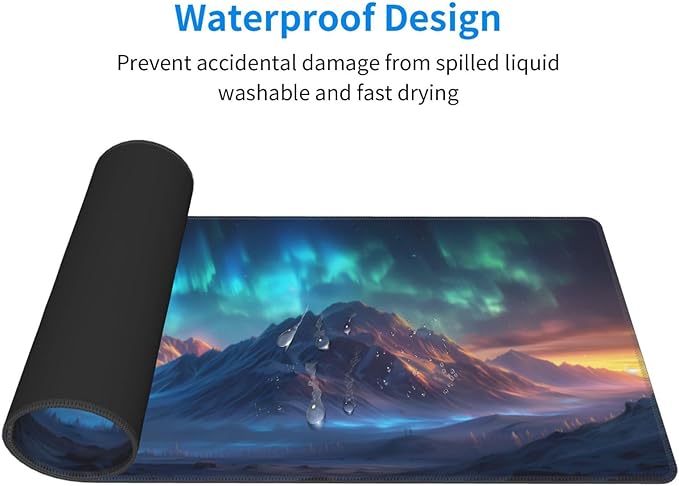 Gaming Mouse Pad Desk Pad,Extended Big Mouse Pad,31.5x11.8 Inch Long Computer Keyboard Mouse Mat Mousepad with 3mm Non-Slip Base and Stitched Edge for Gaming and Office… (Aurora)