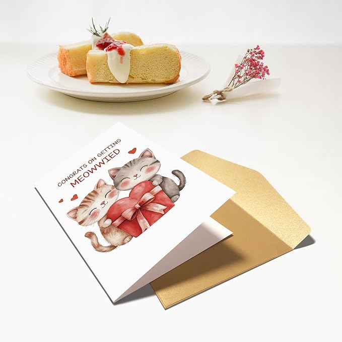 Cute Cat Wedding Card, Engagement Card for Cat Lover, Funny Wedding Congratulations Card for Couple, Congrats On Getting Meowwied Pun Card