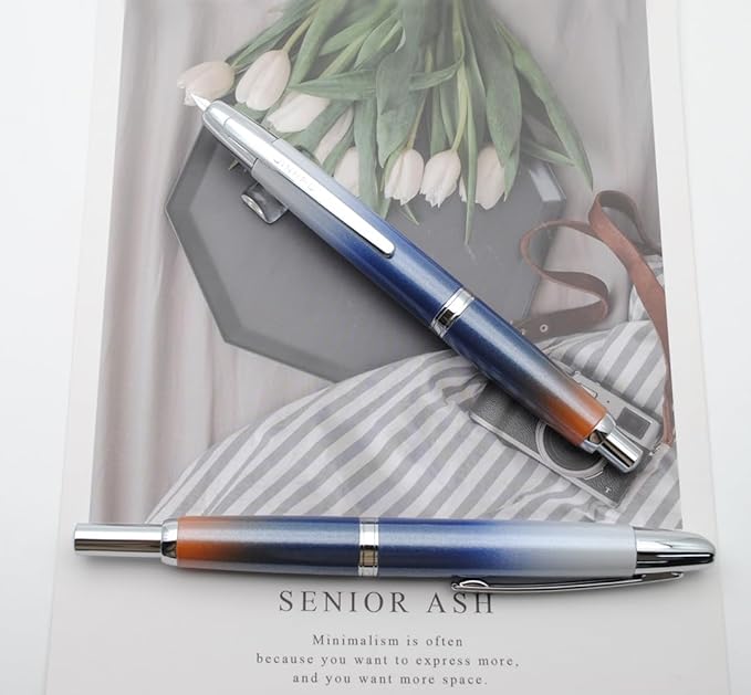 JINHAO 10 Press Fountain Pen, Retractable Metal Pen with Ink Converter (F Nib 0.5mm, Gradient Dark Blue)
