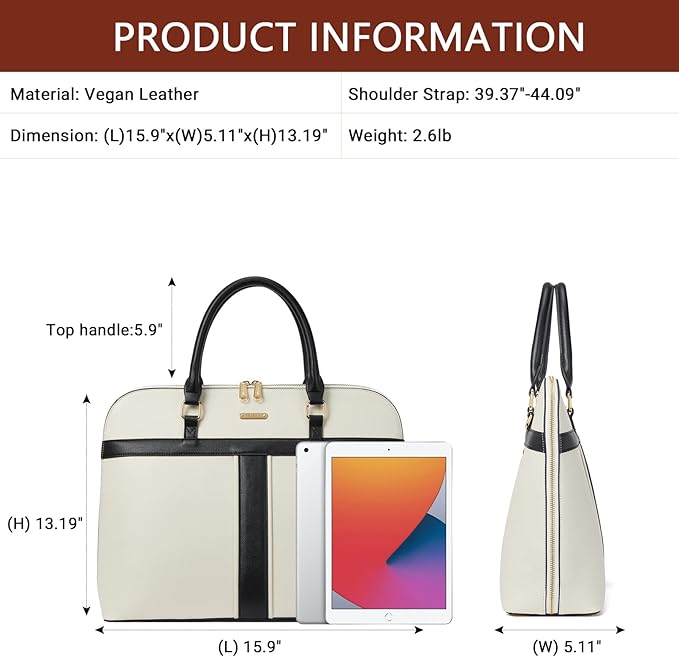 Telena Laptop Tote Bag for Women, 15.6 Inch Shoulder Tote Bag Leather Briefcase for Women, Large Capacity Handbag Bags