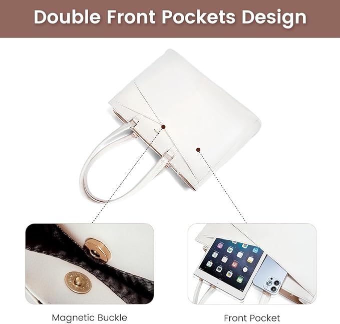 LOVEVOOK Laptop Bag for Women 15.6 Inch Tote Bags Waterproof Leather Briefcase Computer Women Business Office Work Bag,White