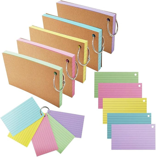 250 PCS Lined Colored Index Flashcards, 3x5 Inches Flash Cards with Ring, with Ring Lined Flashcards, Colored Index Cards, Punched Lined Study Cards, Colored Heavy NotecardsWith Ring