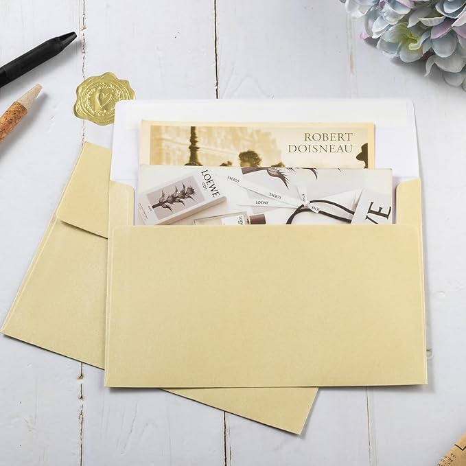 50 Pieces Metallic Color Self Seal Envelopes for Greeting Cards, Invitations, Postcards (Cream Color, 4x6)