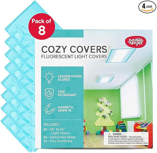 Fluorescent Light Covers for Ceiling Lights - Flicker & Glare Reducing Filters for Ceiling Lights - Overhead Light Covers - Light Covers for Classroom and Office - 48" x 24", Blue (8 Pack)