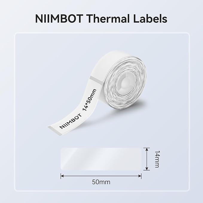 NIIMBOT Label Maker Tape for D11/D110/D101 Label Maker, 14 x 50 mm (0.55'' x 1.97'')-130 Tapes/Roll for Home Office Labeling Tape Replacement, Clear