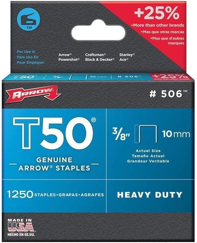 Arrow Fastener 506 Genuine T50 3/8-Inch Staples, 1250-Pack - 2 Pack