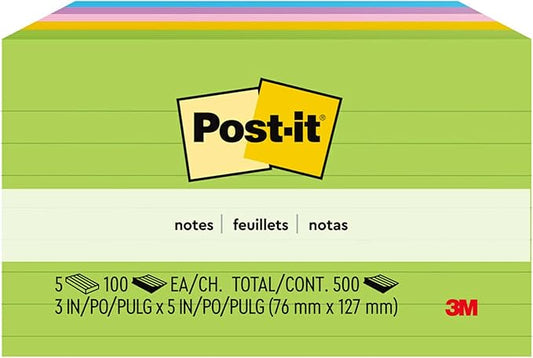 Post-it Notes, 3 in x 5 in, 5 Lined Sticky Notes Pads, 100 Sheets per Pad, Floral Fantasy Collection, School Supplies and Oﬃce Products