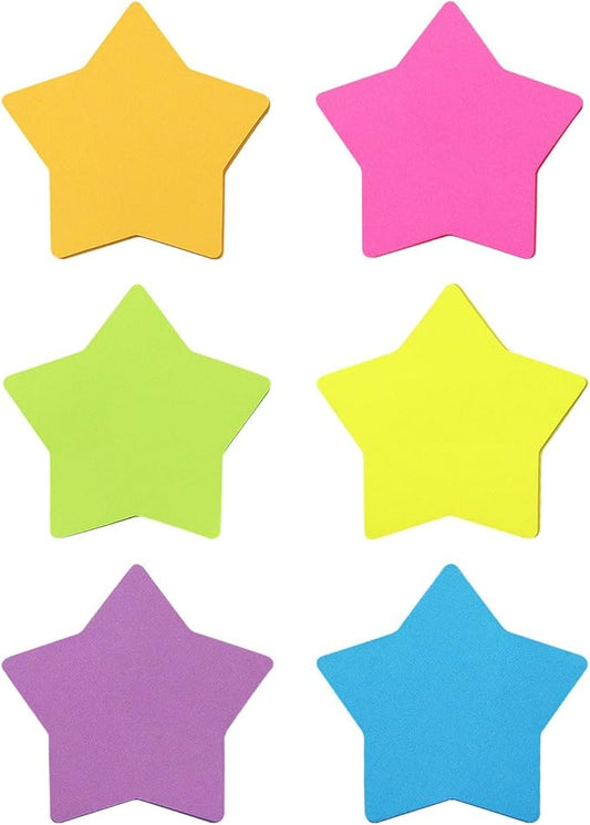SIMONA Star Shape Sticky Notes 6 Color Bright Colorful Sticky Pad 75 Sheets/Pad Self-Sticky Note Pads (6 Pads)