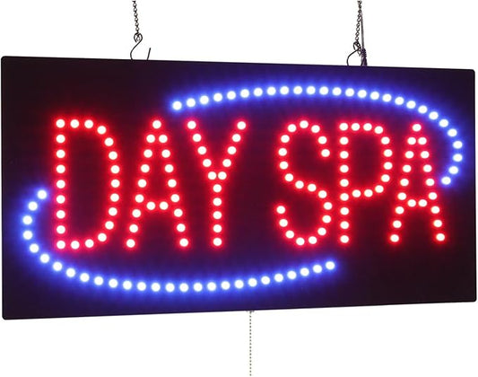 DAY SPA Sign, 24"x12", 60x30cm, TOPKING, Signage, LED, Bright, Open, Signboard, Display, Grand Opening, Gift