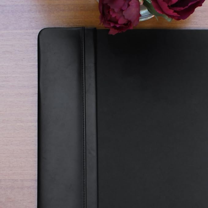 Dacasso Pad with Side Rails Luxury Leather Blotter for Writing-Executive Desk Surface Protector, 34” x 20”, Black