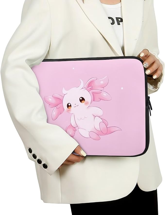 Cute Axolotl Laptop Sleeve for Women 12 inch Lap Top Case Slightly Laptop Pouch with Humanize Design Computer Carrying Case Easy to Clean Laptop Accessories Pink Tablet Bag