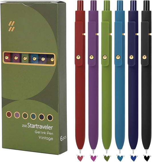 FIOVER Colorful Gel Pens - 6Pcs 0.7mm Multi-Colored Pens, Smooth Writing Coloring Journaling Supplies for Note Taking, Cute Aesthetic Office School Supplies (6Pcs-Vintage Colorful)