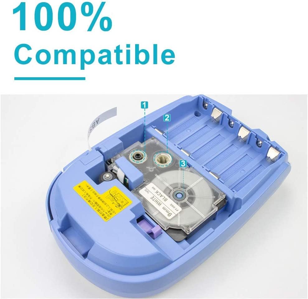 Absonic XR-9WE2S 9mm Label Tape Replace for Casio Xr-9we Label Maker Tape Use with Casio Label Printers KL-120 KL-60 KL-100 KL750B KL750 KL7200,6-Pack