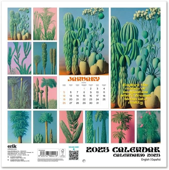 Etherlands Wall Calendar 2025 12" x 12" FSC® Plastic Free - Starts Week On Sunday | Square Wall Calendar | Family Planner Calendar 2025 | Botanical Calendar 2025