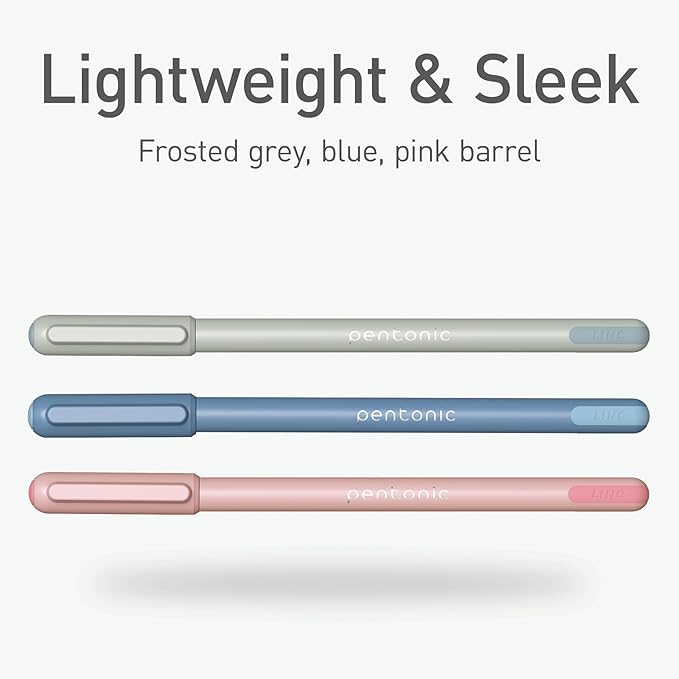 Pentonic Ballpoint Pens, 15 Count, Gray, Blue & Pink Barrels, Black, Blue & Red Ink, 0.7 mm Fine Point, Smooth Writing For Note Taking (PEN13088)