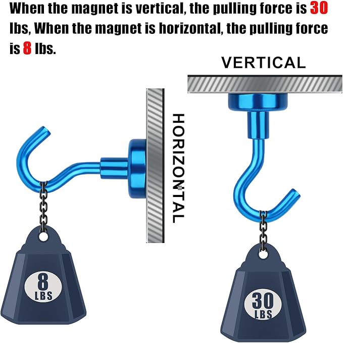 DIYMAG Magnetic Hooks, 30Lbs Strong Heavy Duty Cruise Magnet Hooks for Classroom, Fridge, Hanging, Cabins, Grill, Kitchen, Garage, Workplace and Office etc, (6 Pack-Blue)