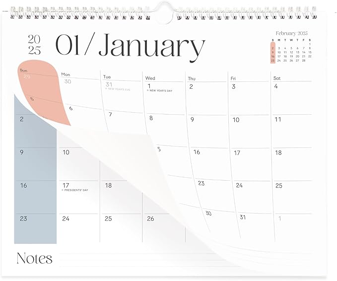 Makaplan Vibrant Arc Horizontal 11x13.5 Inches Wall Calendar 2025-26, 18 Month Calendar January 2025 to June 2026 Colorful & Fun Monthly Themes