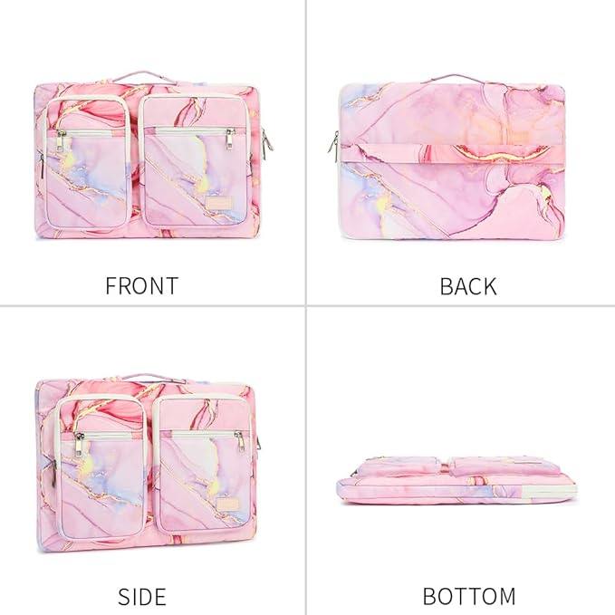 canvaslife 360° Protective Laptop Sleeve Case Bag with 3 Pockets for 14 inch Dell HP Lenovo Laptop and MacBook Pro 14 inch,Surface Laptop 14.4 inch (Pink marble)