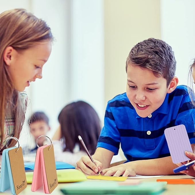 Koogel 300 Pcs Colored Index Cards, 3 x 5 Inch Study Notecards with Ring for School, Learning, Memory