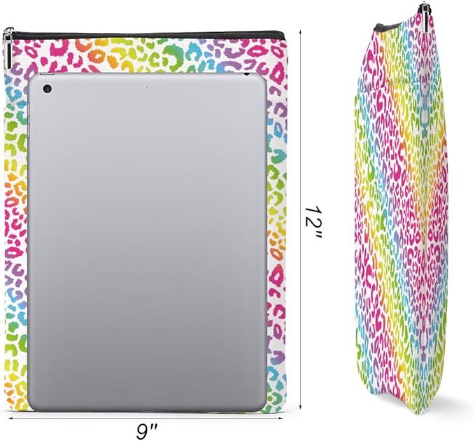 2 Pack Rainbow Leopard Print Book Sleeve, Books Protector，Books Pouch， Book Lovers Gifts，Bookish Gifts Waterproof Cover with Zipper，Leopard Decor Gift Bag for Women Girls Manager Christmas