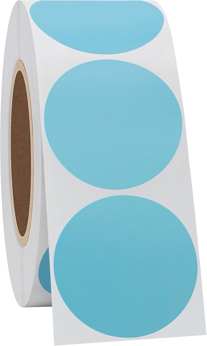 Hybsk 1.5 inch Circle Color Direct Thermal Stickers Shipping Labels for Barcodes,Name Tag,DIY Logo Design,Inventory– Compatible with Zebra,Rollo,Munbyn,and More-1000 pcs (1.5 inch,Light Blue)