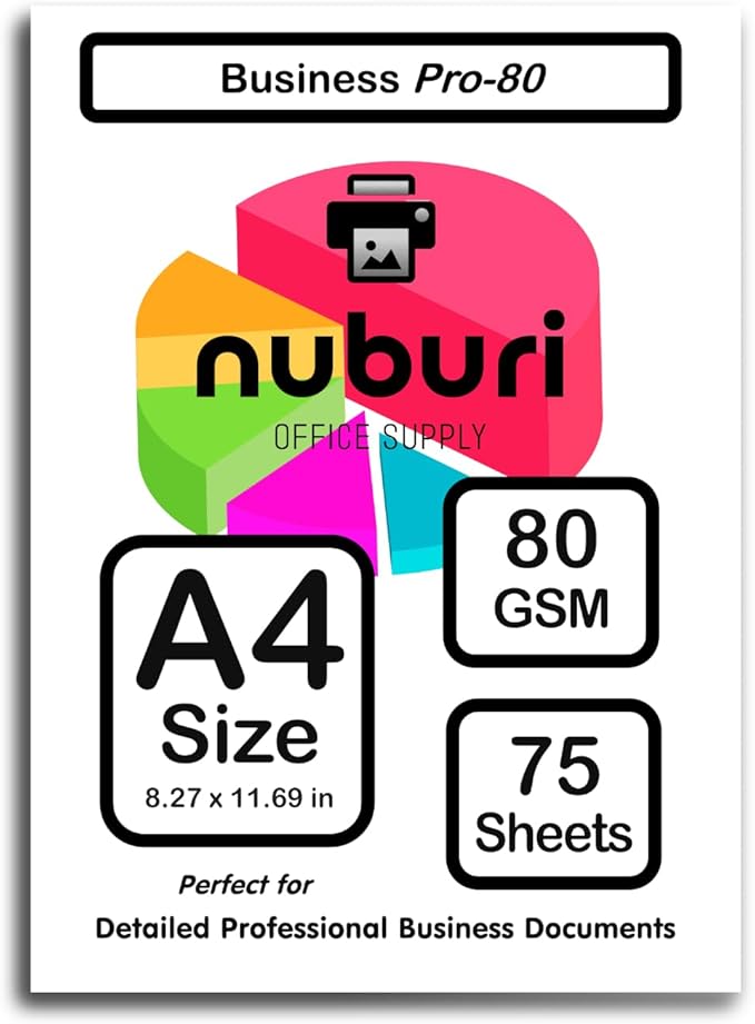 Nuburi - A4 Size Printer Paper - Great for Professional Documents - 80 gsm / 21 lb (75 Sheets)