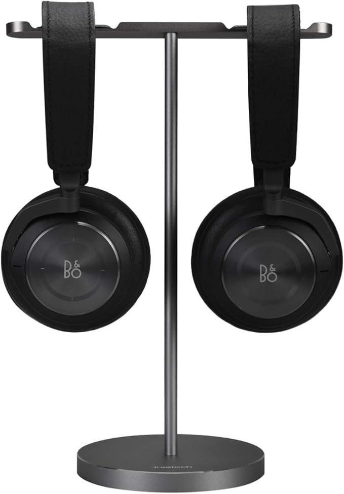 Double Headphones Stand, Aluminum Alloy Desk 3 Headsets Holder Supporting Desktop Earphone Hanger Mount Storage Rack with Heavy Base for Home and Office Display Spacegrey