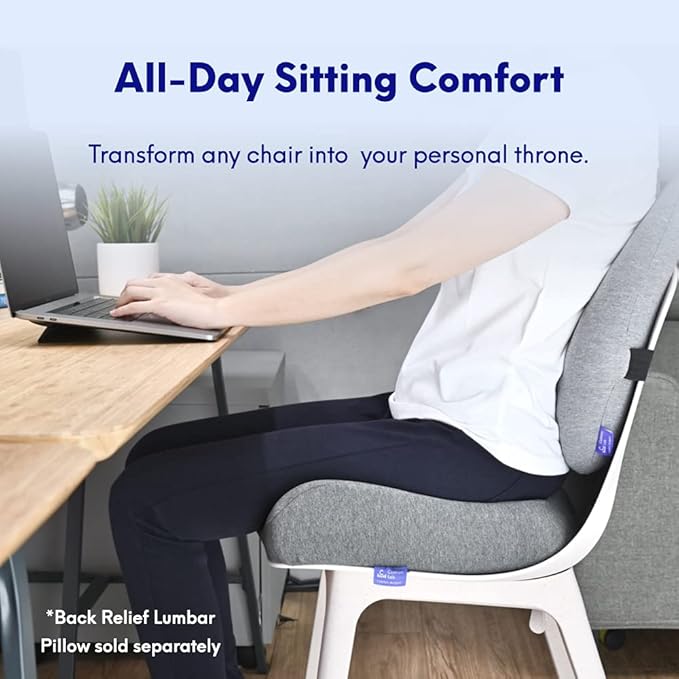 Cushion Lab Patented Pressure Relief Seat Cushion for Long Sitting Hours on Office/Home Chair, Car, Wheelchair - Extra-Dense Memory Foam for Hip, Tailbone, Coccyx, Sciatica - Light Grey