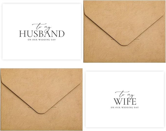 Set of 2 Wedding Cards for Husband and Wife with Matching Envelopes, To My Husband on our Wedding Day Card, To My Wife on our Wedding Day Card. （Husband/Wife A）