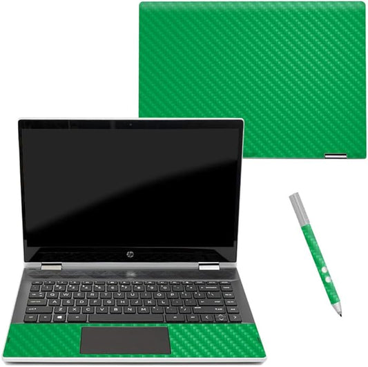 MightySkins Carbon Fiber Skin for HP Pavilion X360 14" (2018) - Solid Green | Protective, Durable Textured Carbon Fiber Finish | Easy to Apply, Remove, and Change Styles | Made in The USA