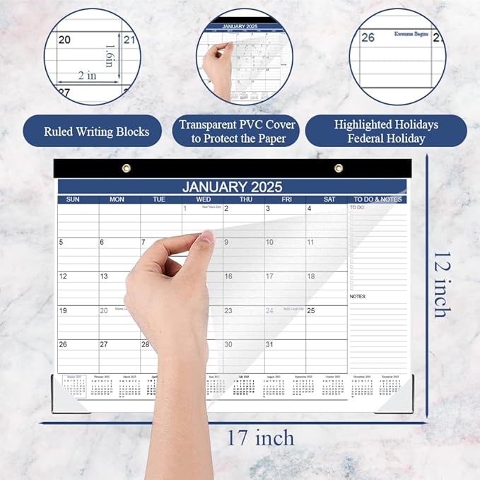 Desk Calendar 2025-2026, Runs Jan 2025 to Jun 2026, Desk Calendar with to-do List, 140gsm Paper, 18 Monthly Desk Calendar, 17" x 12" Desk Calendar 2025-2026, Desk Calendar for School, Home or Office