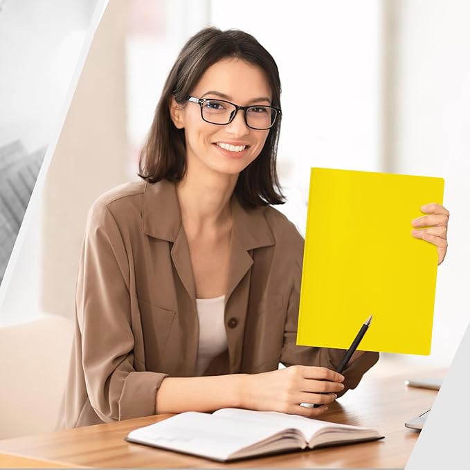 Yeaqee 60 Pcs Plastic Folders with Pockets and Prong Plastic Folders with 2 Pockets Pocket for Office, School for Students, Teachers, Office Workers (Yellow)