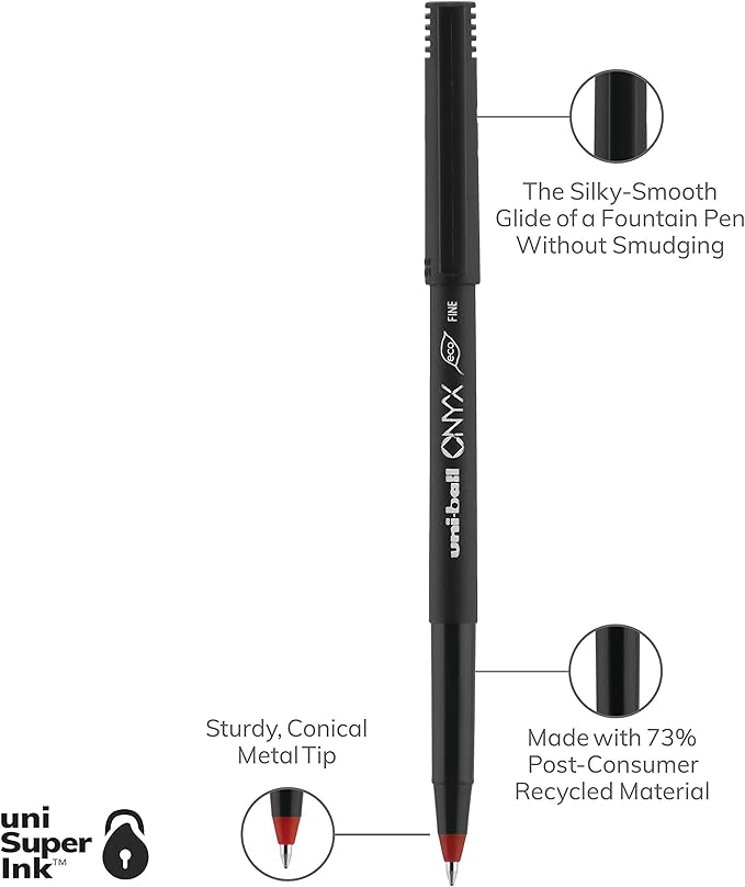 Uni-Ball Onyx Rollerball Stick Pen 12 Pack, 0.7mm Fine Red Pens, Gel Ink Pens | Office Supplies, Pens, Ballpoint Pen, Colored Pens, Gel Pens, Fine Point, Smooth Writing Pens