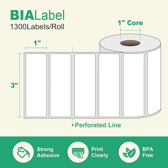 12 Rolls 3" X 1" Address Labels, 1300/Roll - Direct Thermal Labels Compatible with Zebra & Rollo Printers
