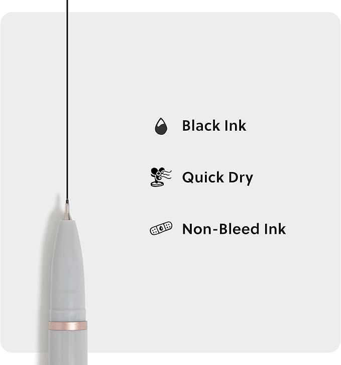 U Brands Catalina Felt Tip Pens, Set of 3, Classic Designs with Rose Gold Hardware, Medium (0.7 mm) Point, Black Ink