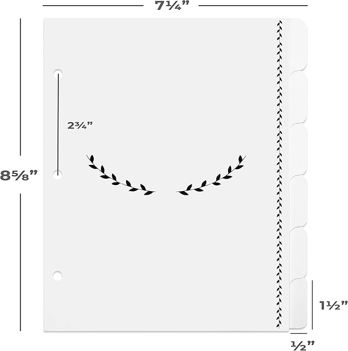 Jot & Mark Blank Recipe Binder Dividers with Tabs | Six Customizable Organizer Dividers for 8.5"x9.5" 3-Ring Binders (Black & White)